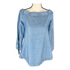 Free People Show Some Shoulder linen blend Top in Chambray denim‎ XS